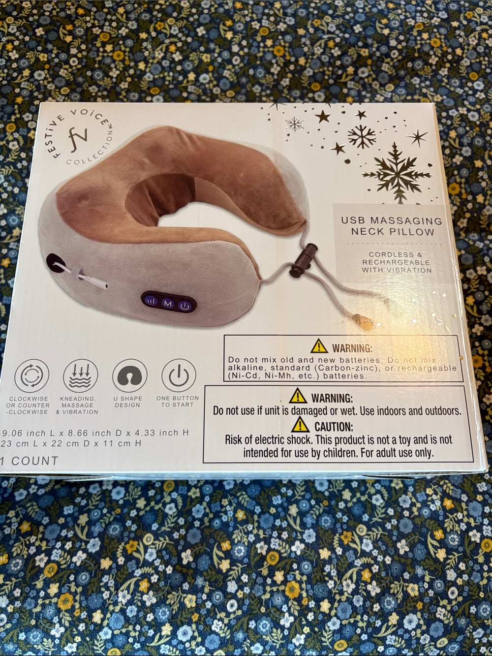 USB Massaging Neck Pillow in Taupe and Brown